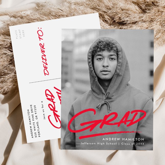 Postal De Invitación Moderna fiesta de graduación de fotos rojas de últ (Subido por el creador)