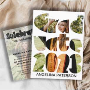 Postal De Invitación Moderna foto de graduación simple en blanco y negr