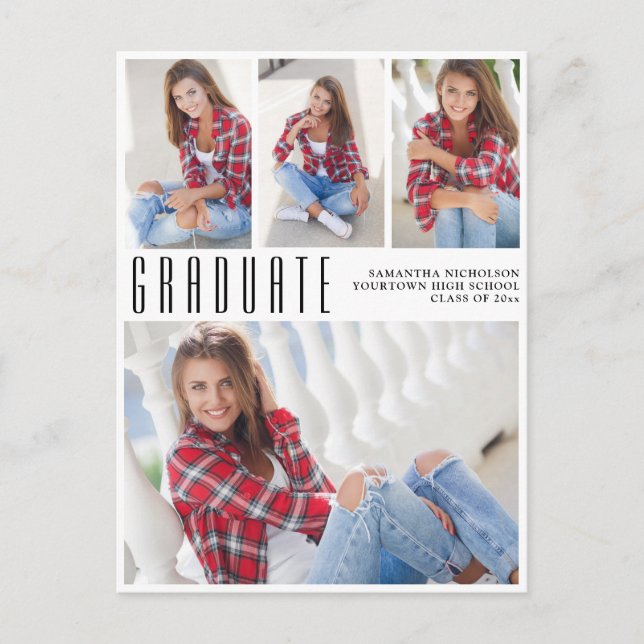 Postal De Invitación Moderna graduación blanca de moda 4 Collages de fo (Anverso)