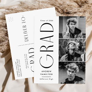 Postal De Invitación Moderna Simplicidad Black 3 Photo Graduation Party