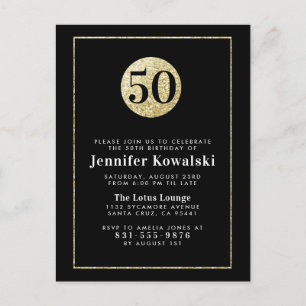 Postal De Invitación Moderna tipografía Black & Gold Fiesta de cumpleañ