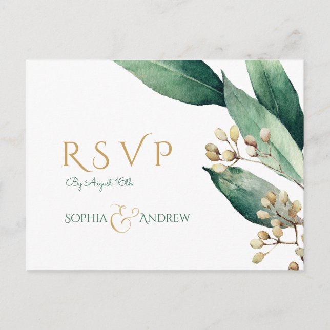 Postal De Invitación Moderna vegetación botánica boda rústica RSVP (Anverso)