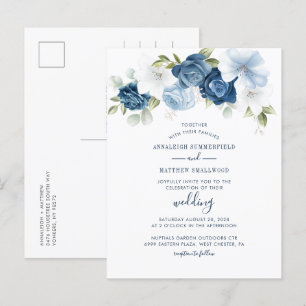 Postal De Invitación Moderna vegetación floral Boda azul turbio