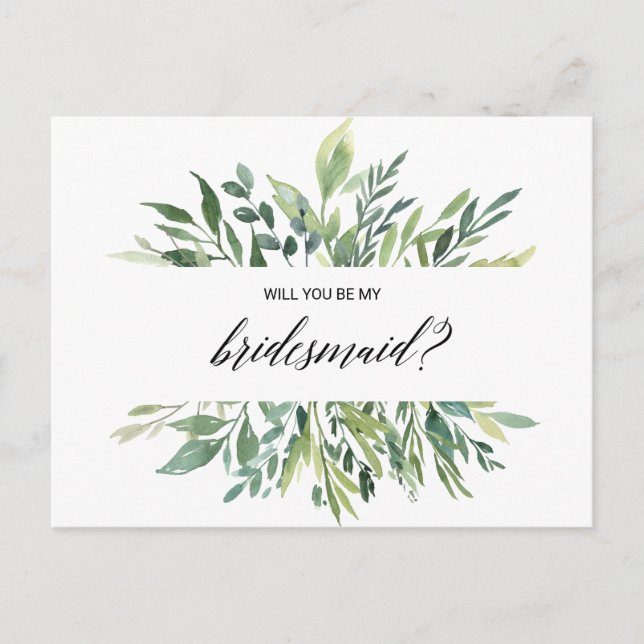 Postal De Invitación Moderna vegetación Foliage Botánica Bridesmaid (Anverso)