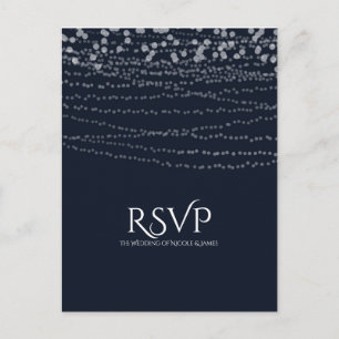 Postal De Invitación Moderna y elegante cadena de luces Boda azul RSVP
