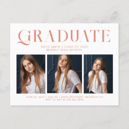 Postal De Invitación Moderna y elegante graduación Minimalista tres fot