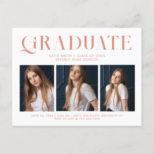 Postal De Invitación Moderna y elegante graduación Minimalista tres fot