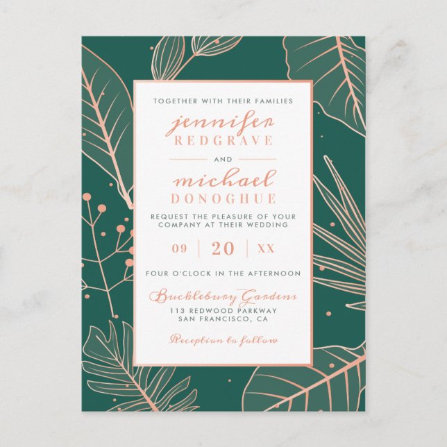 Postal De Invitación Modernas ramas de moda Sage Green, Boda elegante (Anverso)