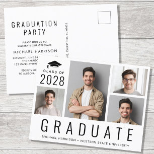 Postal De Invitación Moderno 4 Photo Graduation Party