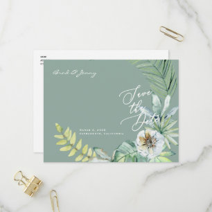 Postal De Invitación Moderno Ahorro de Fecha de Boda con Follaje Tropic