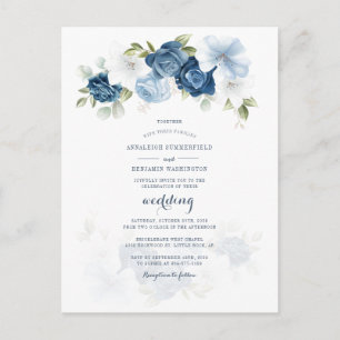 Postal De Invitación Moderno Boda Azul Dusto Botánico Floral