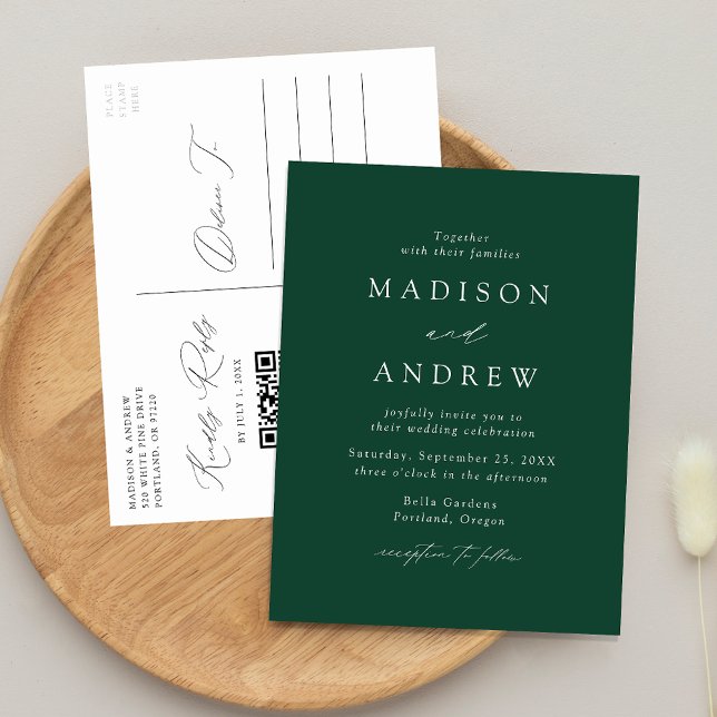 Postal De Invitación Moderno Boda de código QR verde elegante (Subido por el creador)