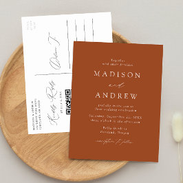 Postal De Invitación Moderno Boda elegante de código QR de Terracota