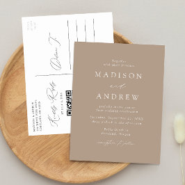 Postal De Invitación Moderno Boda elegante de código QR Taupe