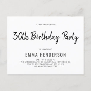 Postal De Invitación Moderno Cepillo Simple 30 Fiesta de cumpleaños