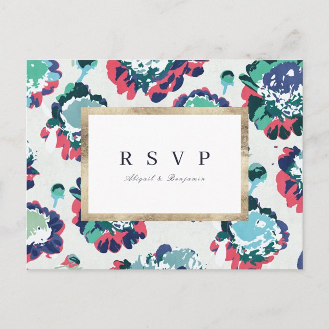 Postal De Invitación Moderno clásico verde abstracto boda floral RSVP (Anverso)