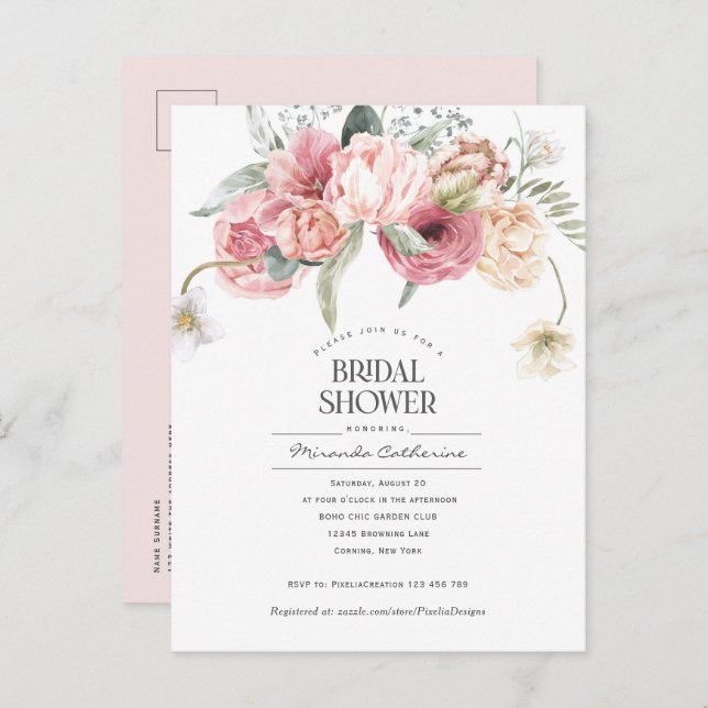 Postal De Invitación Moderno estilo bohemio floral jardín ducha de novi (Anverso / Reverso)