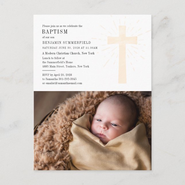 Postal De Invitación Moderno evento de la Iglesia del Bautismo con foto (Anverso)