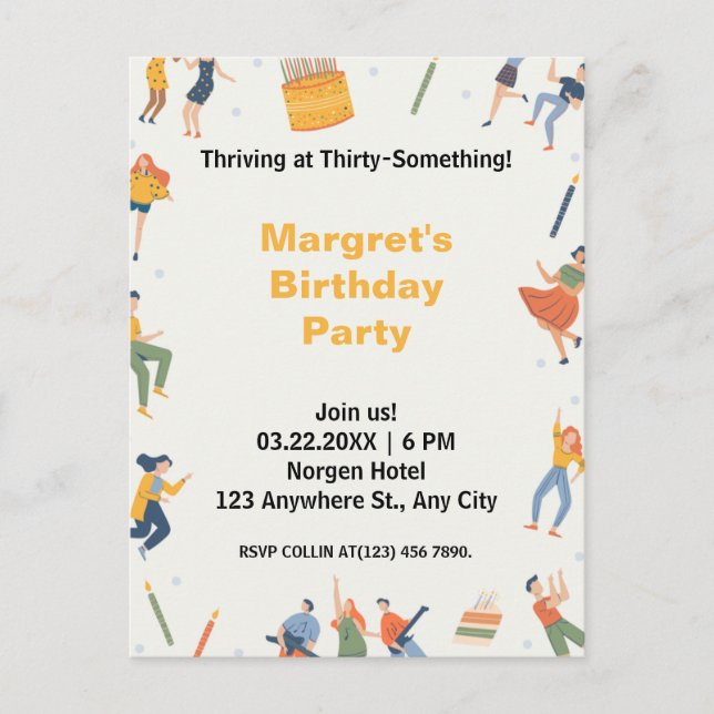 Postal De Invitación Moderno fiesta de cumpleaños lindo (Anverso)