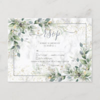 Moderno Gris Gris Blanco Floral Mármol de oro RSVP
