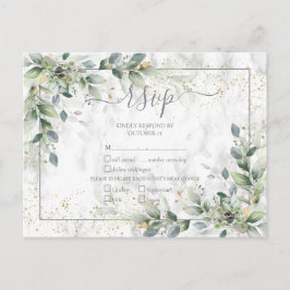 Postal De Invitación Moderno Gris Gris Blanco Floral Mármol de oro RSVP