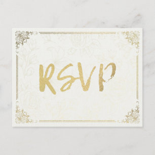 Postal De Invitación Moderno guión dorado de marco floral de boda RSVP