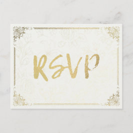 Postal De Invitación Moderno guión dorado de marco floral de boda RSVP 