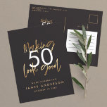 Postal De Invitación Moderno guión elegante de 40 años simple<br><div class="desc">Moderno cumpleaños 50 simple y elegante guión de oro y invitación geométrica de 50 años. Patrón de fondo geométrico moderno. Parte de una colección.</div>