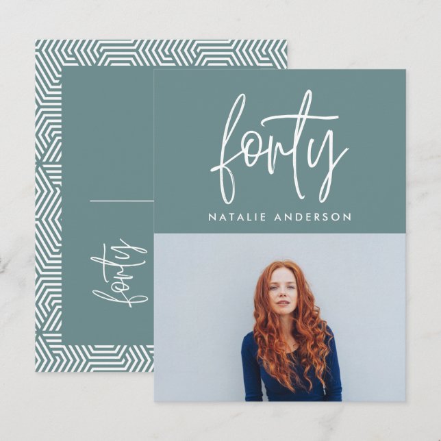 Postal De Invitación Moderno guión elegante de 40 años simple (Anverso / Reverso)