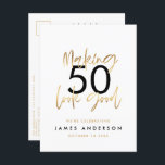 Postal De Invitación Moderno guión elegante de 50 años simple<br><div class="desc">Moderno cumpleaños 50 simple y elegante guión de oro y invitación geométrica de 50 años. Patrón de fondo geométrico moderno. Parte de una colección.</div>