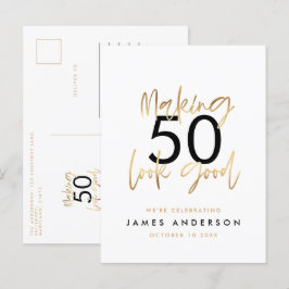 Postal De Invitación Moderno guión elegante de 50 años simple