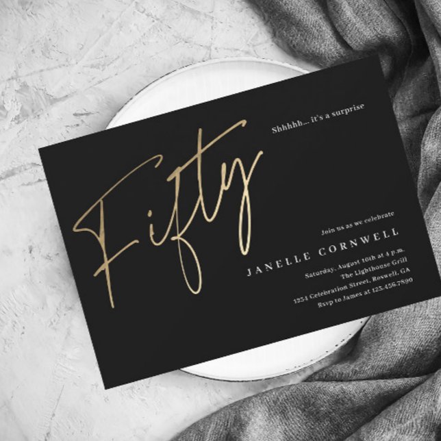 Postal De Invitación Moderno guión elegante de 50 años simple (Subido por el creador)