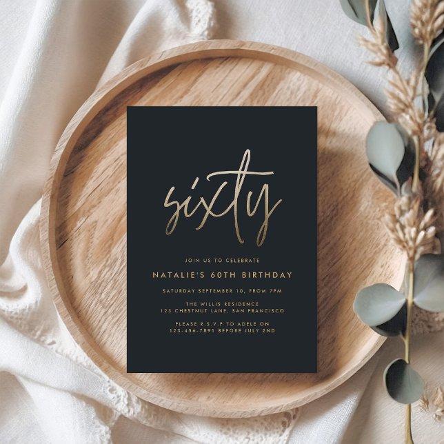 Postal De Invitación Moderno guión elegante de 60 años simple (Subido por el creador)