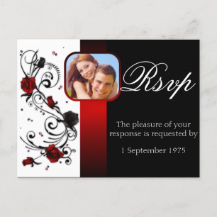 Postal De Invitación Moderno matrimonio rojo y negro Rosa RSVP