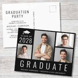 Postal De Invitación Moderno Mínimo 4 Fotografía Partido de Graduación