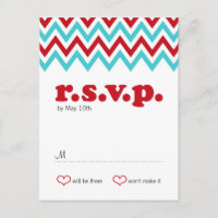 Moderno Red y Aqua Chevron & Lovebirds RSVP