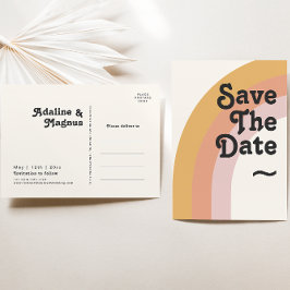 Postal De Invitación Moderno Retro Arcoíris de los 70 Guardar la Fecha