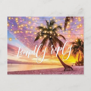Postal De Invitación Moderno Sunset Beach y Stars Summer Wedding RSVP