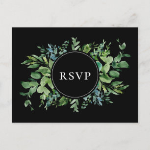 Postal De Invitación Moderno verde Boda negra RSVP Canción