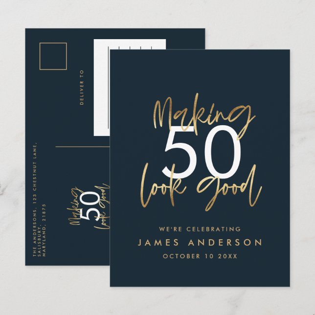 Postal De Invitación Moderno y editable cumpleaños elegante (Anverso / Reverso)