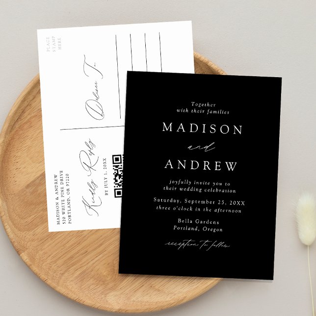 Postal De Invitación Moderno y elegante Boda de código QR en blanco y n (Subido por el creador)