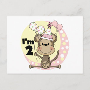 Postal De Invitación Mono chica en Fiesta Gorra Segundo cumpleaños