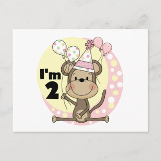 Postal De Invitación Mono chica en Fiesta Gorra Segundo cumpleaños