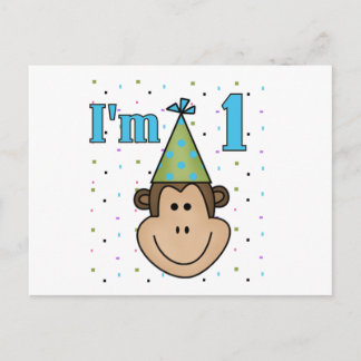Postal De Invitación Mono en Fiesta Gorra camisetas de cumpleaños 1
