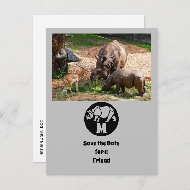 Postal De Invitación Monograma de silicona rinoceronte de unicornio (Anverso / Reverso)