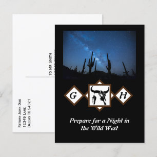 Postal De Invitación Monograma de silueta de cráneo de toro de Longhorn