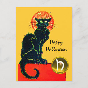 POSTAL DE INVITACIÓN MONOGRAMA DEL PARTIDO GATO HALLOWEEN NEGRO