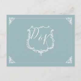 Postal De Invitación Monograma Escudo Dusty blue Wedding Rsvp Postcard