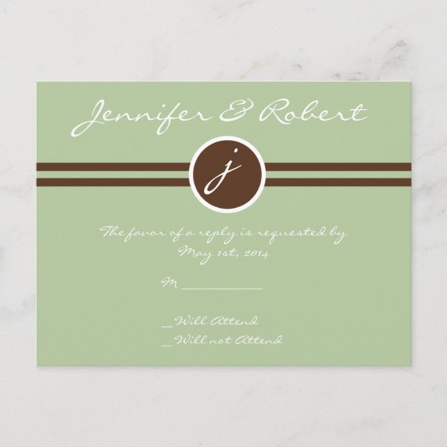 Postal De Invitación Monograma lúdico en el post Sage Green y Brown RSV (Anverso)