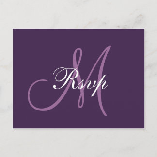 Postal De Invitación Monograma simple Boda púrpura RSVP